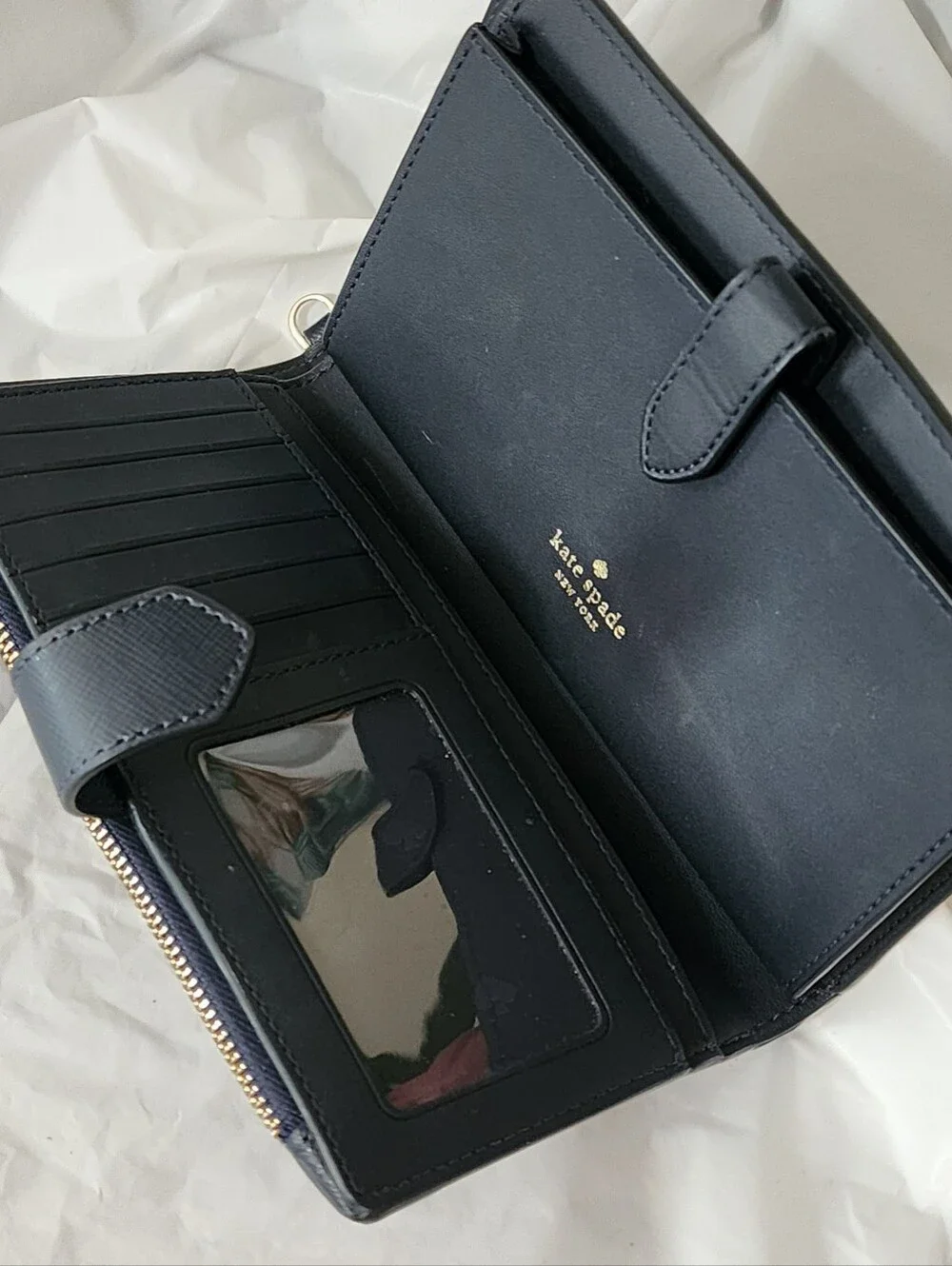 KATE SPADE Apple Wallet  Large Red Pink Continental  Multi Compartment EUC Navy